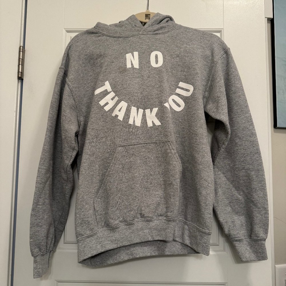 Linda Finegold/ALF,  NO THANK YOU Smiley Hooded Sweatshirt,  SMALL, Preowned